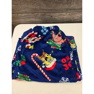 SpongeBob SquarePants Mens Christmas Pajama Pants Blue Fleece Holiday Large